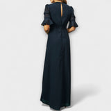 Beatrice - Vestido Elegante Azul Marinho com Bordado Floral
