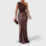 Vestido Maxi Plissado Elegante de Um Ombro