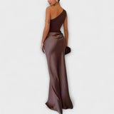 Vestido Maxi Plissado Elegante de Um Ombro