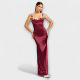 Eira - Vestido de cetim decorado com cordão nas costas
