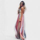 Vestido de Senhora Listrado Multicolorido com Decote em V