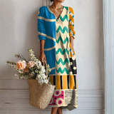 Erika | Vestido Midi Gráfico com Blocos de Cor