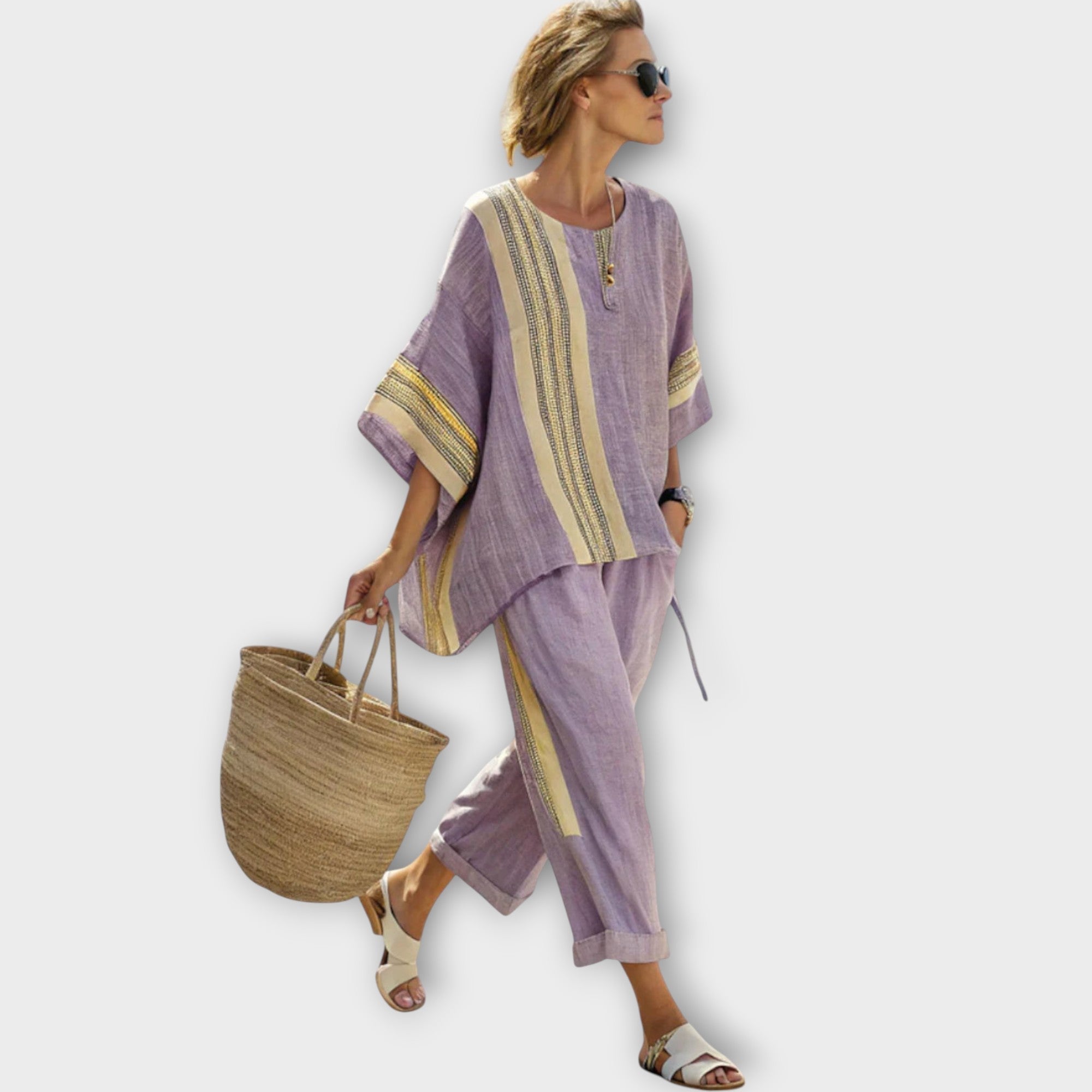 Anila - Elegante Conjunto de Dois Peças com Design Listrado