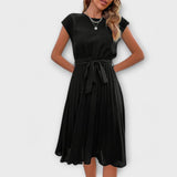 Claire - Vestido Midi Casual de Manga Curta Plissado