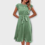 Claire - Vestido Midi Casual de Manga Curta Plissado