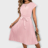 Claire - Vestido Midi Casual de Manga Curta Plissado