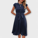Claire - Vestido Midi Casual de Manga Curta Plissado