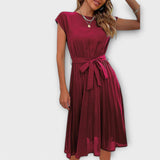 Claire - Vestido Midi Casual de Manga Curta Plissado