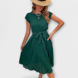 Claire - Vestido Midi Casual de Manga Curta Plissado