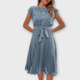 Claire - Vestido Midi Casual de Manga Curta Plissado