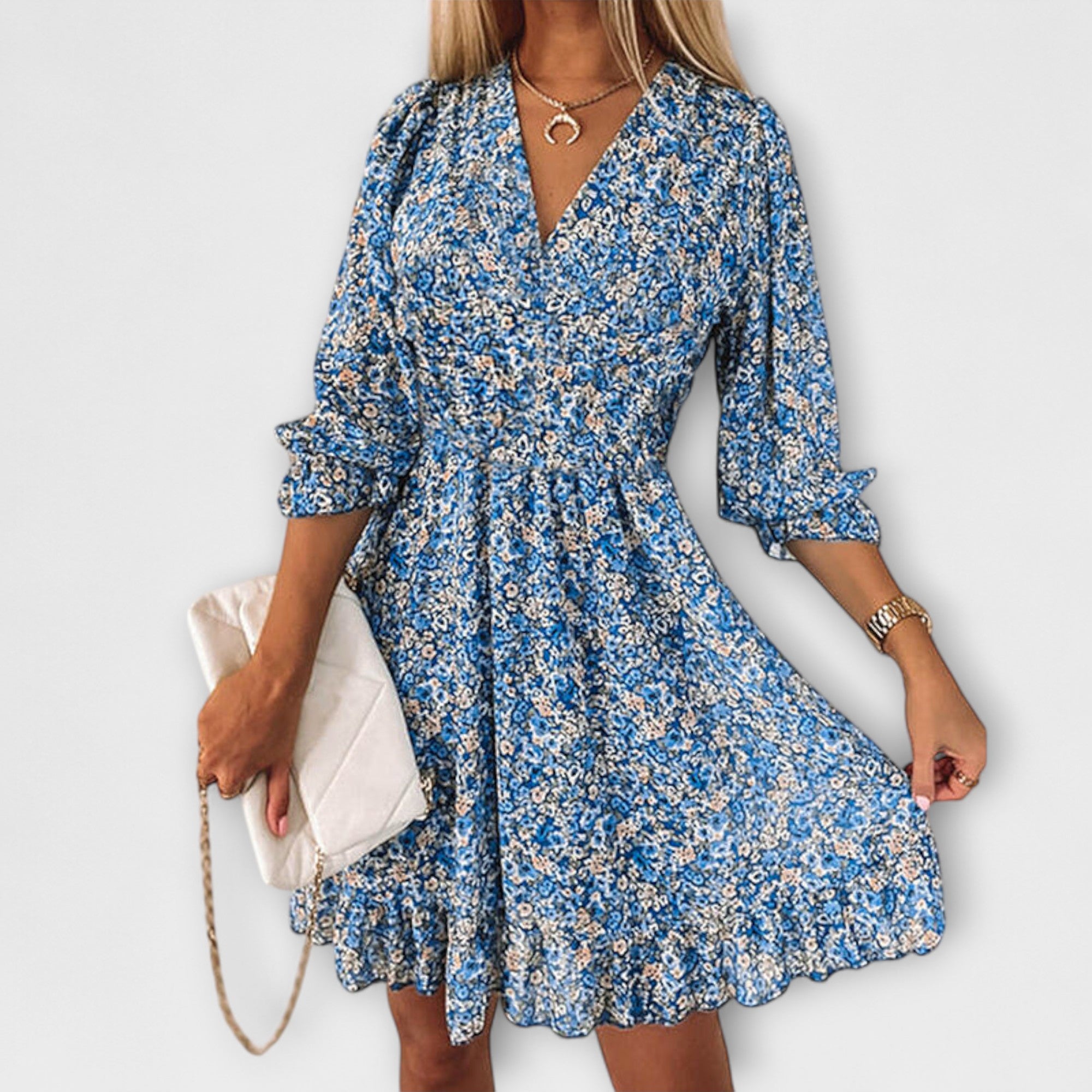 Vestido de Mangas Bufantes Florido para Mulheres