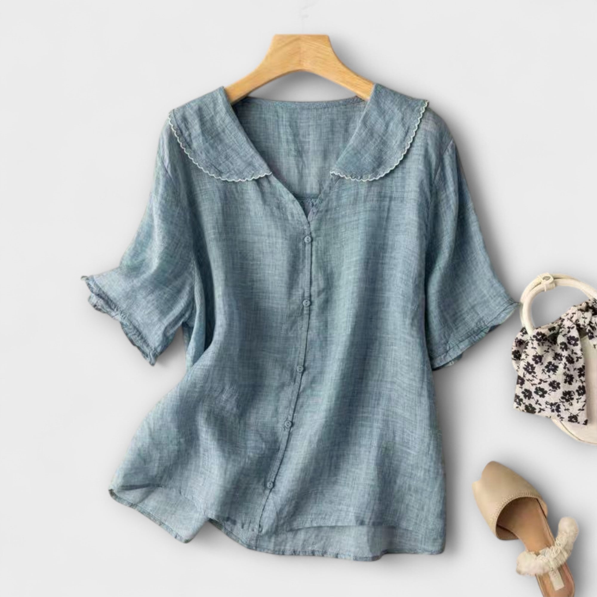 Bethli™ | Camisa de Linho com Colarinho Peter Pan