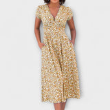 Fienna | Vestido Midi com Estampado Floral e Decote em V