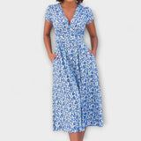 Fienna | Vestido Midi com Estampado Floral e Decote em V