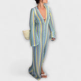 Elina – Vestido Maxi com Decote em V e Estilo de Férias