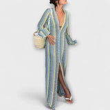 Elina – Vestido Maxi com Decote em V e Estilo de Férias