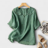 Bethli™ | Camisa de Linho com Colarinho Peter Pan