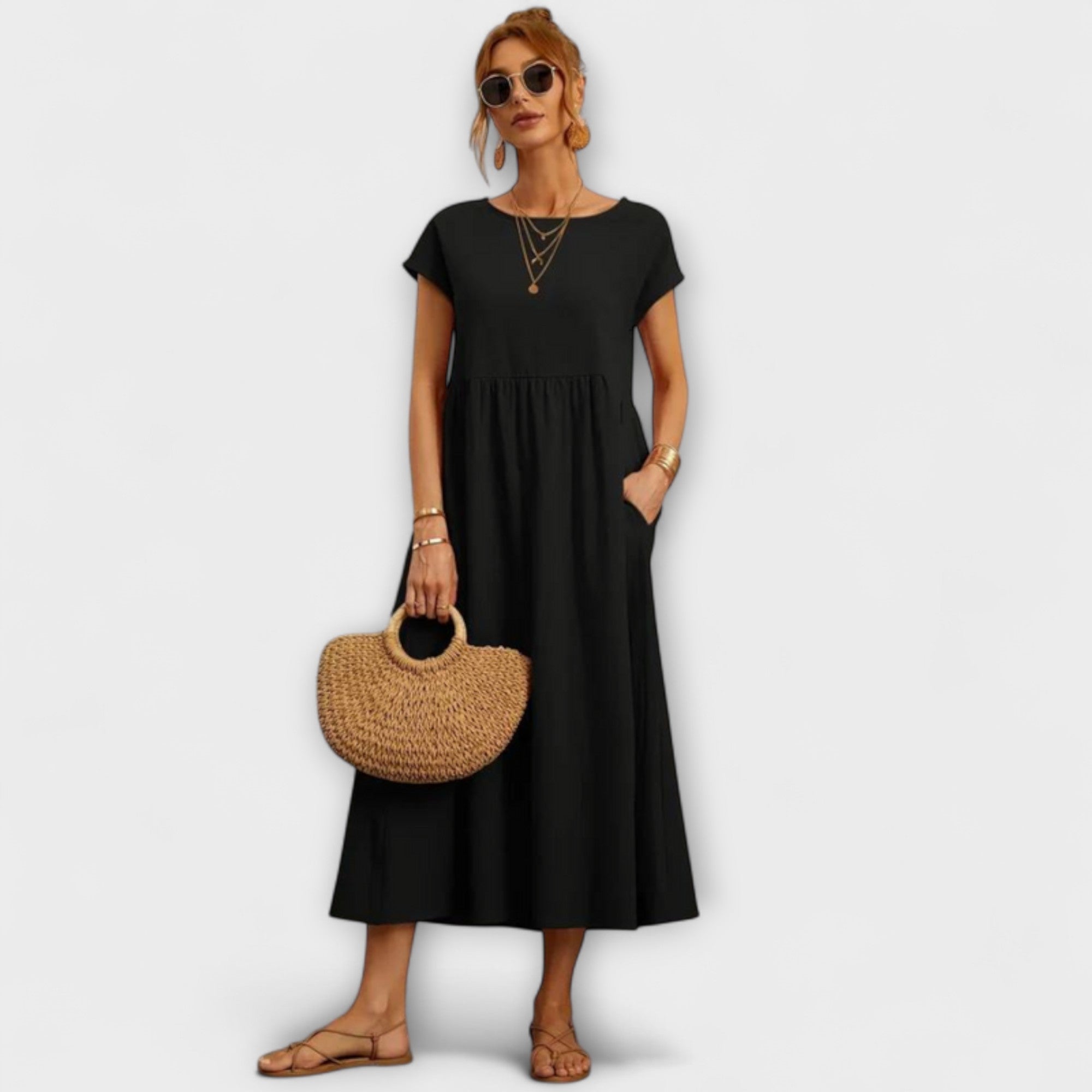 Elena | Vestido Midi de Verão Leve com Corte Império