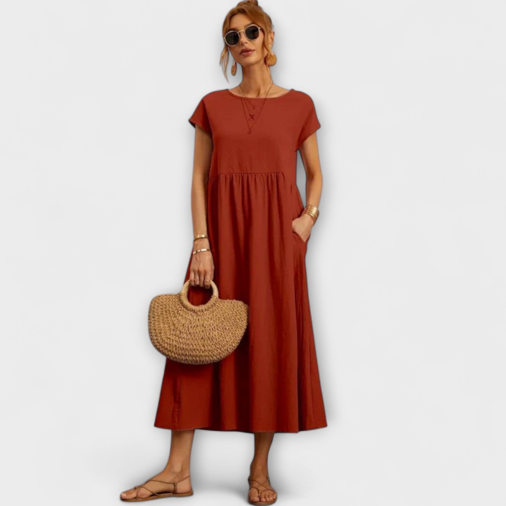 Elena | Vestido Midi de Verão Leve com Corte Império