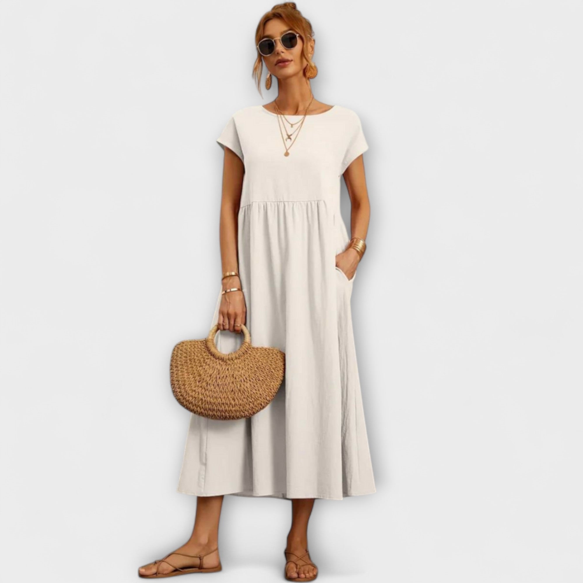 Elena | Vestido Midi de Verão Leve com Corte Império