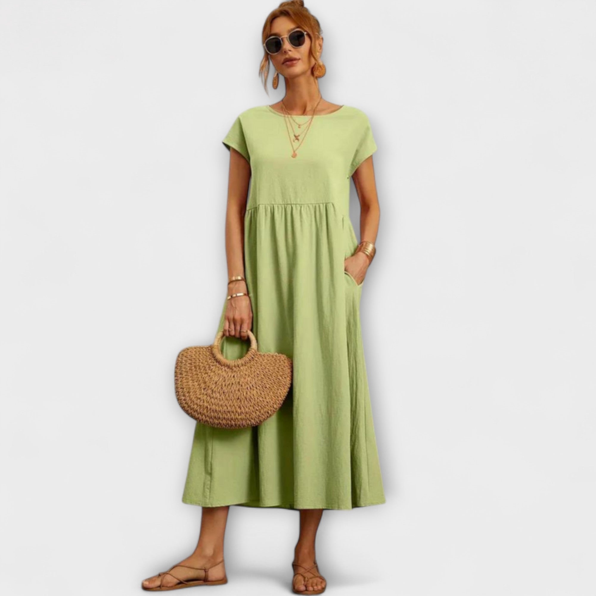Elena | Vestido Midi de Verão Leve com Corte Império