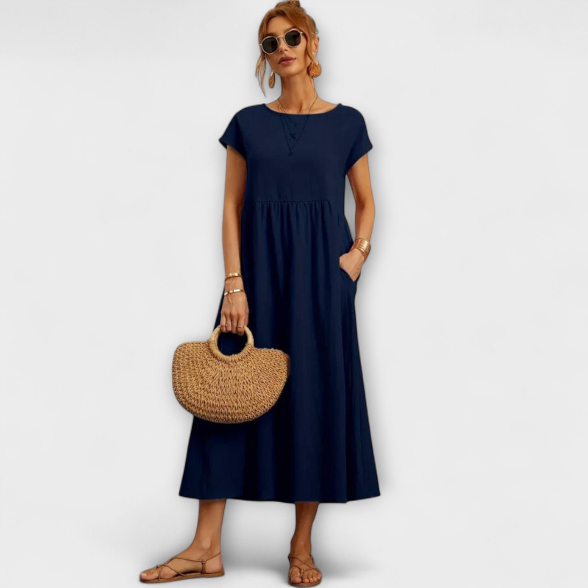 Elena | Vestido Midi de Verão Leve com Corte Império