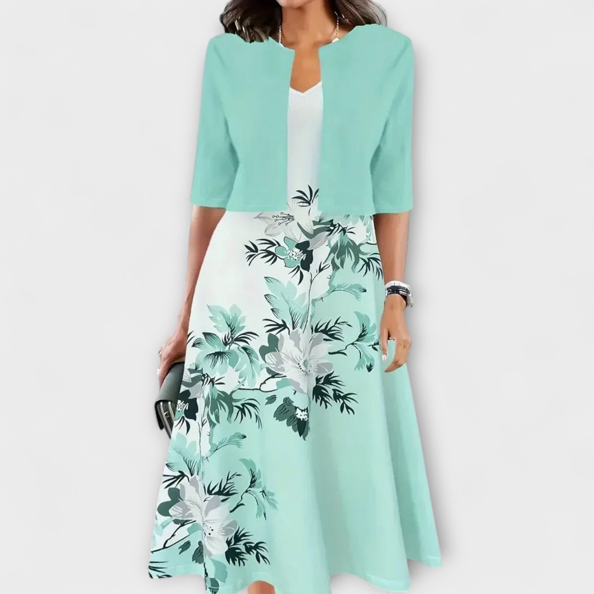 Cornelia | Vestido Midi em Look de Dois Peças com Estampado Floral
