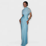 Vestido longo com gola alta