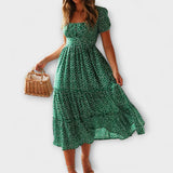 Vestido Maxi com Mangas Bufantes e Padrão Vintage de Flores