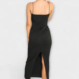 Vestido longo sem mangas drapeado elegante