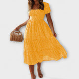 Vestido Maxi com Mangas Bufantes e Padrão Vintage de Flores