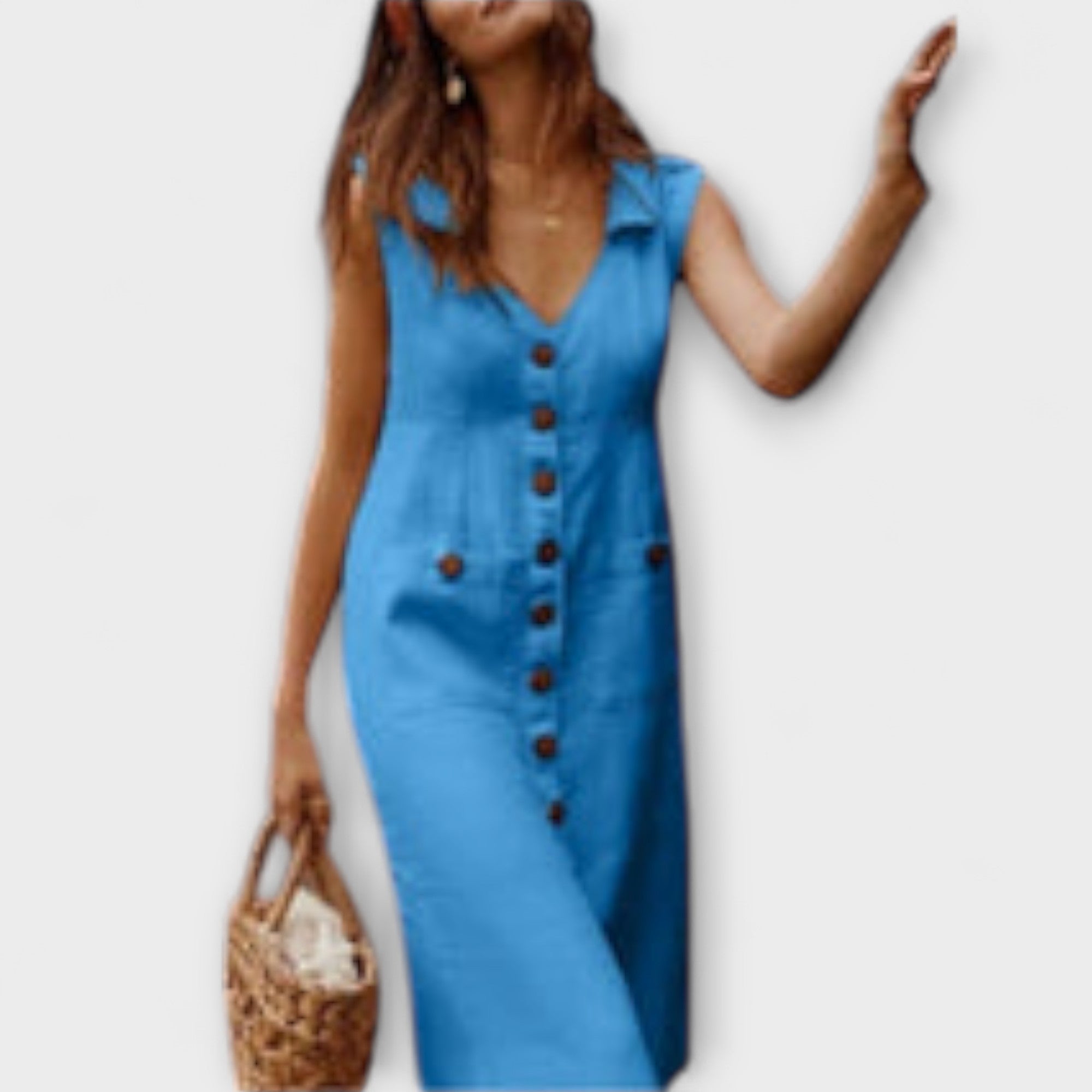 Nora – Vestido em A de Algodão e Linho com Colarinho Dobrável