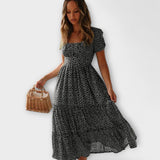 Vestido Maxi com Mangas Bufantes e Padrão Vintage de Flores