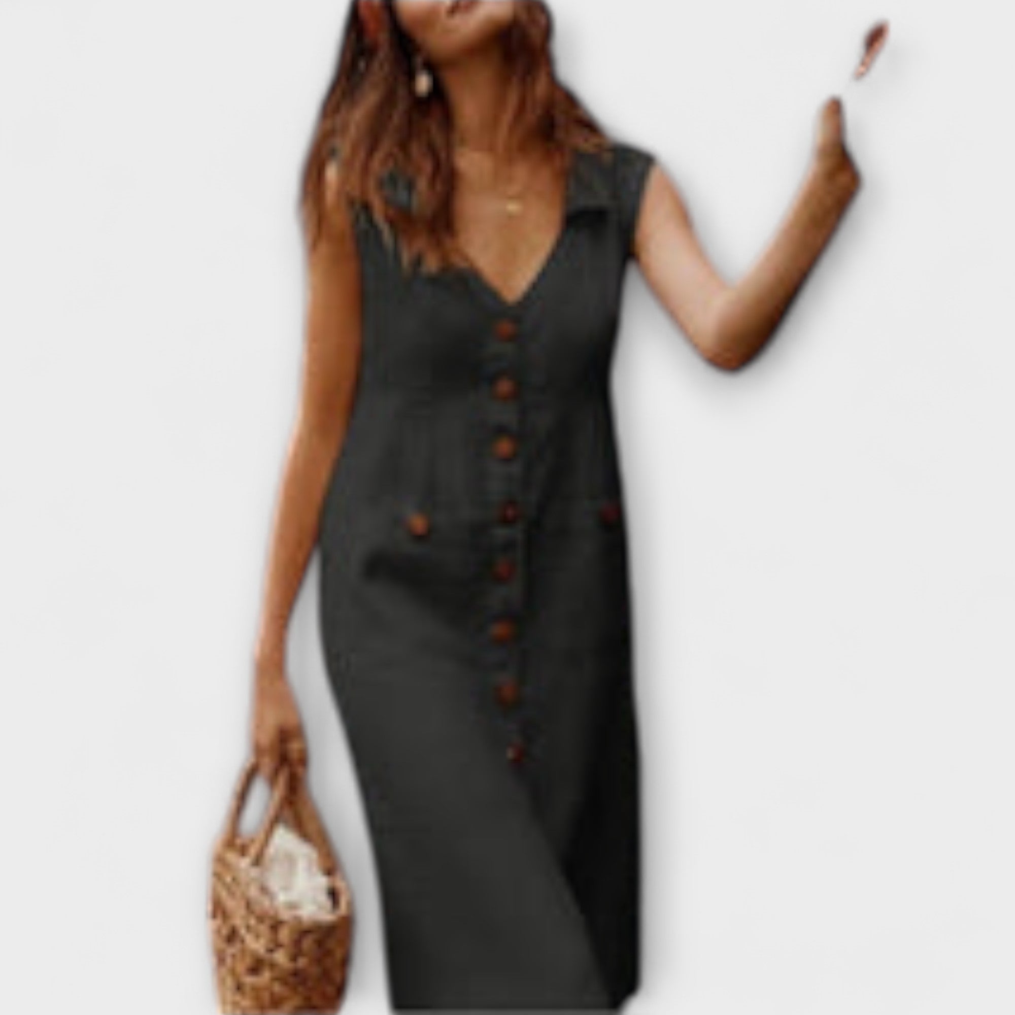 Nora – Vestido em A de Algodão e Linho com Colarinho Dobrável
