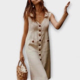 Nora – Vestido em A de Algodão e Linho com Colarinho Dobrável