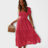 Vestido Maxi com Mangas Bufantes e Padrão Vintage de Flores