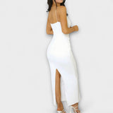 Vestido longo sem mangas drapeado elegante