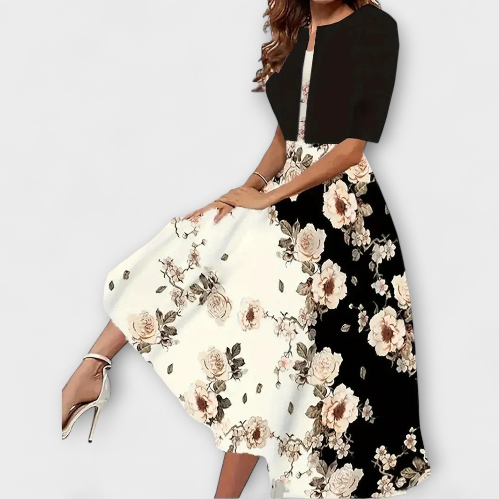 Cornelia | Vestido Midi em Look de Dois Peças com Estampado Floral