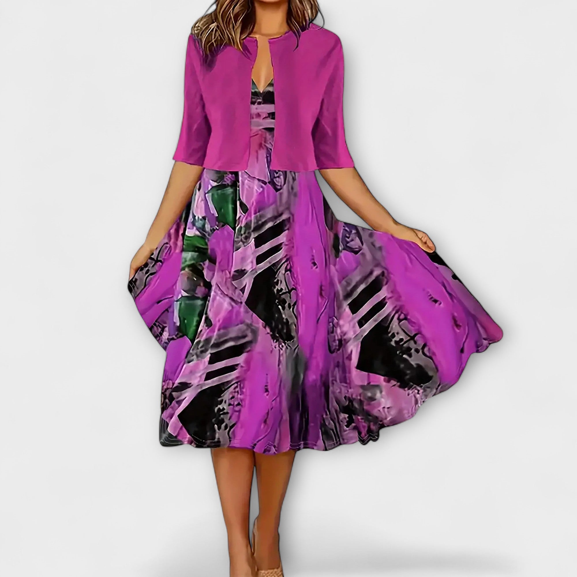Cornelia | Vestido Midi em Look de Dois Peças com Estampado Floral