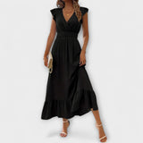 Poet - Max vestido com mangas franzidas e decote em V profundo