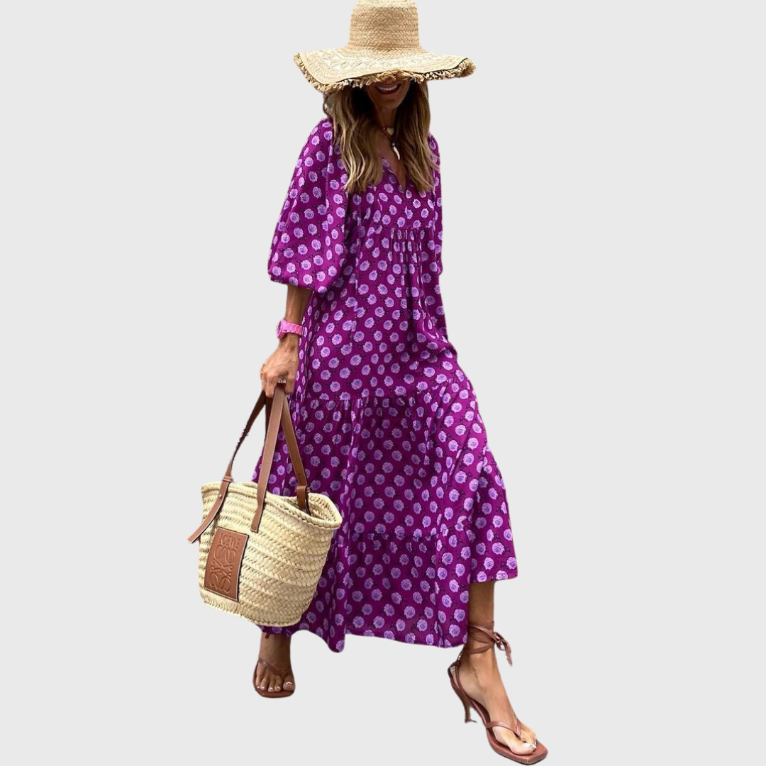 Fleur | Vestido Maxi Relaxante com Mangas de Quimono