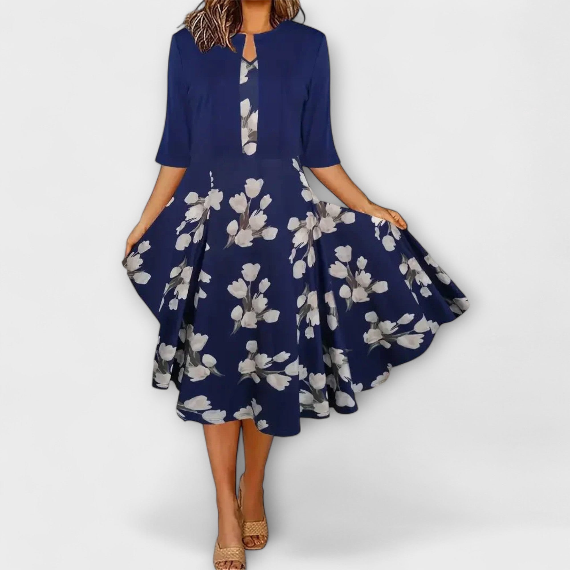 Cornelia | Vestido Midi em Look de Dois Peças com Estampado Floral