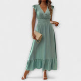 Poet - Max vestido com mangas franzidas e decote em V profundo