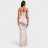 Thalia - Vestido de Festa com Estampado Floral e Alças Amarradas