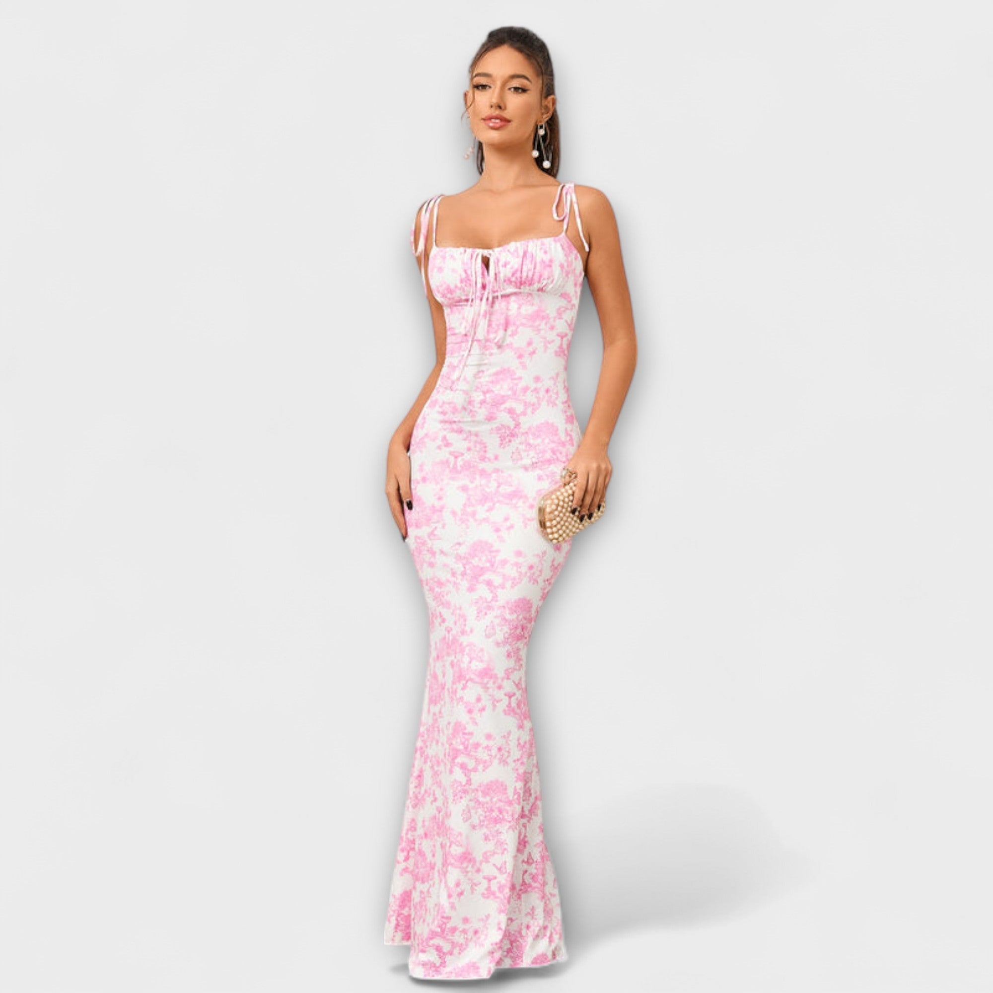 Thalia - Vestido de Festa com Estampado Floral e Alças Amarradas