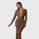 Thea - Vestido Maxi com decote V profundo