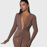 Thea - Vestido Maxi com decote V profundo