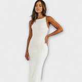 Vestido longo sem mangas drapeado elegante