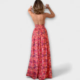 Nortrud - Vestido Maxi Sem Costas com Padrão Floral