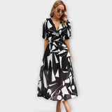Vestido Maxi Abstrato com Mangas Bufantes